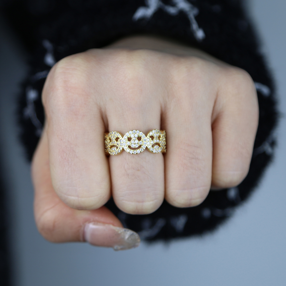 New arrived face ring with cubic zircon stones paved band rings for women lady girl smile happy finger rings jewelry drop ship