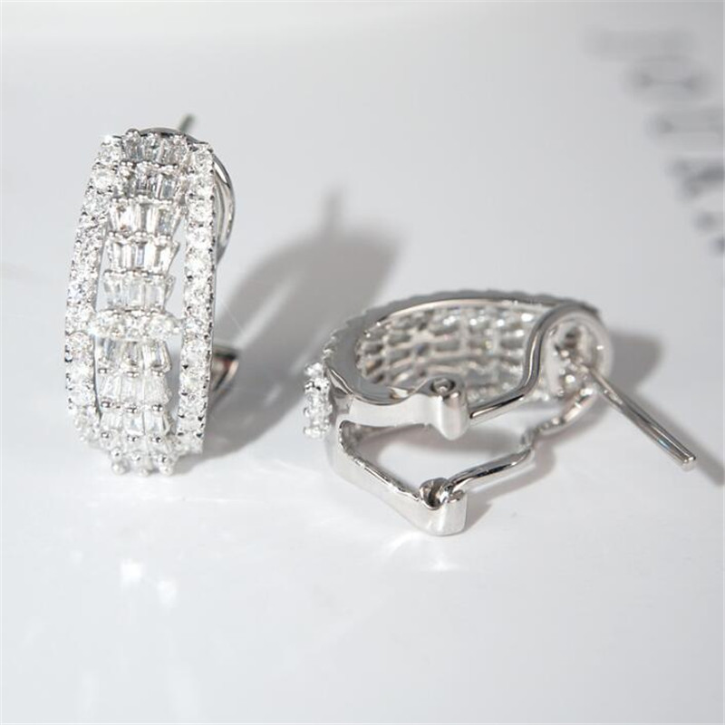 Sterg Sier Ear Cuff: Princess Cut White Topaz & CZ Eternity Wedding Clip Earrings