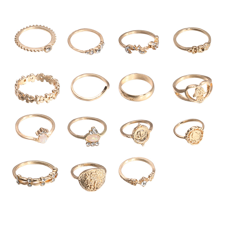 15-piece band rings fashion alloy beauty head joint-ring with simple wild retro light luxury water drop cross pattern love palm of fatima ri, Silver
15-piece band rings fashion alloy beauty head joint-ring with simple wild retro light luxury water drop cross pattern love palm of fatima ri, Silver
