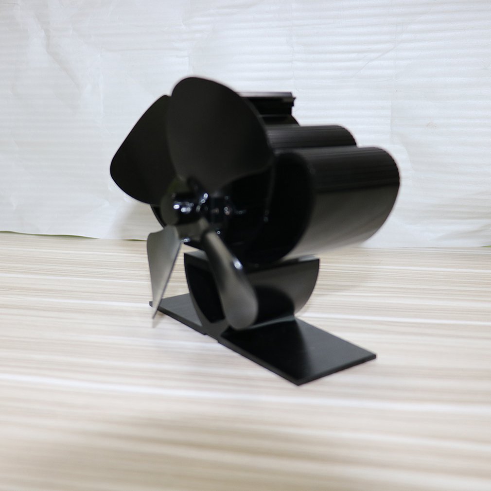Black Hair 4 Blade Thermal Heat Driven Pellet Tile Fan Oven Wood Brander Eco Fan Tool for Decorative Accessories Portal