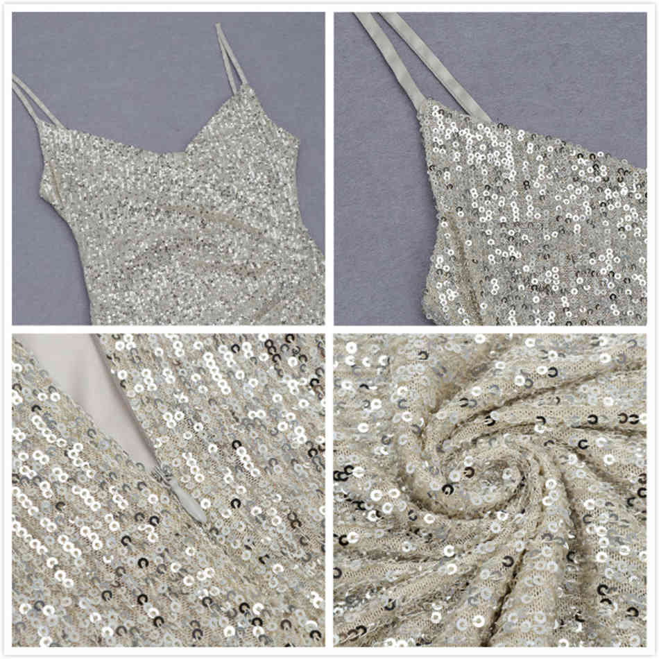 Free High Quality Women Sequined Dress Sexy V-neck Spaghetti Strap Bodycon Draped Club Party Mini 210524