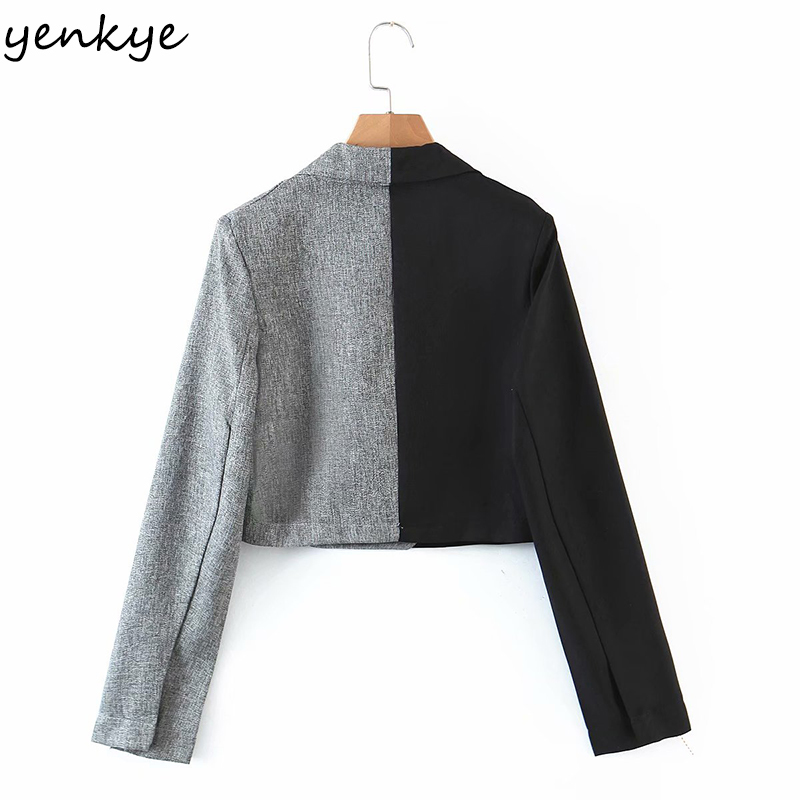 Vintage Hit Color Cropped Blazer Women Notched Neck Long Sleeve Short Jackets Fashion Suit Plus Size Tops 210430
