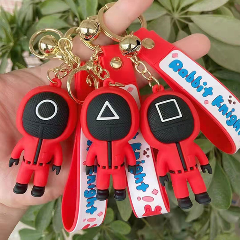 Designer Squid game doll key ring three-dimensional masked little red man gift chain