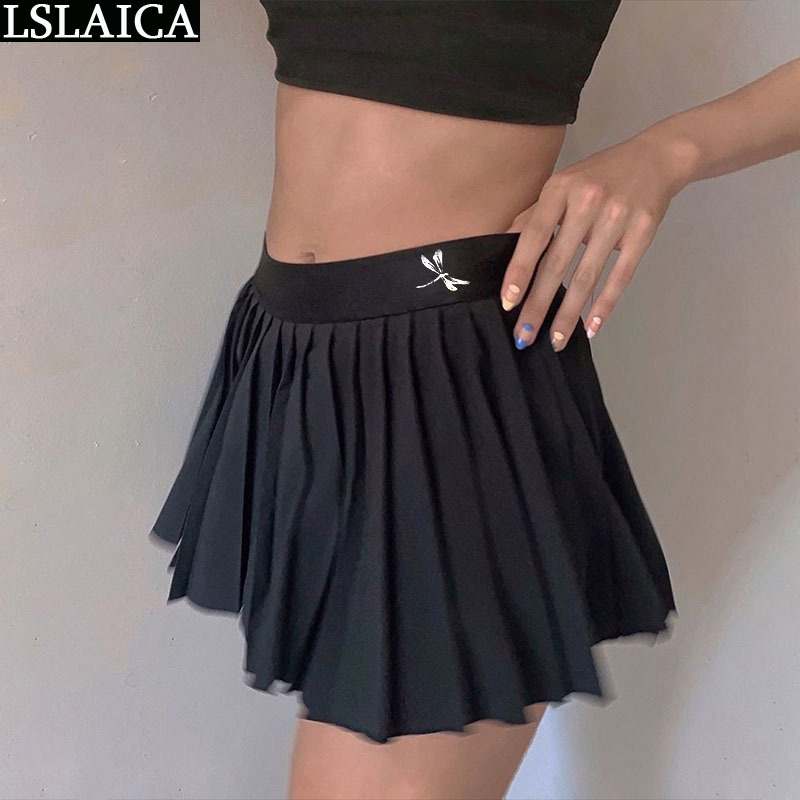 Fashion Skirts Womens Sweet Solid High Waist Pleated Casual Wild Embroidery Summer Mini Saias Mulher 210520