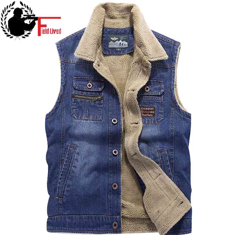 Sleeveless Bodywarmer Vest Jacket Men Winter Warm Fleece Male Casual Biker Waistcoat Cotton Many Pocket Denim Vest Outwear 210518, Black blue
Sleeveless Bodywarmer Vest Jacket Men Winter Warm Fleece Male Casual Biker Waistcoat Cotton Many Pocket Denim Vest Outwear 210518, Black blue