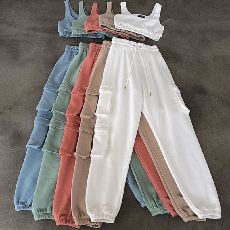Sleeveless Crop Top Women's Tracksuit Suit Tanks Tops Pockets Pants Female 2 Pieces Set Sportswear Summer Casual Lady Pantsuit 210524, Grey pockets
Sleeveless Crop Top Women's Tracksuit Suit Tanks Tops Pockets Pants Female 2 Pieces Set Sportswear Summer Casual Lady Pantsuit 210524, Grey pockets