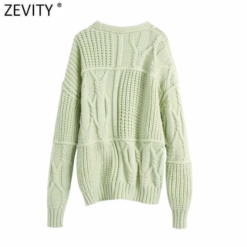 Zevity Women Fashion V Neck Patchwork Cardigan Knitting Sweater Female Chic Long Sleeve Diamond Buttons Casual Outwear Tops S566 210603