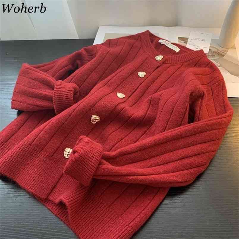 Korean Fashion Women Cardigan Sweet Button Striped Sweater Coat Female Casual All Match Knitted Jumper Kardigany 210519