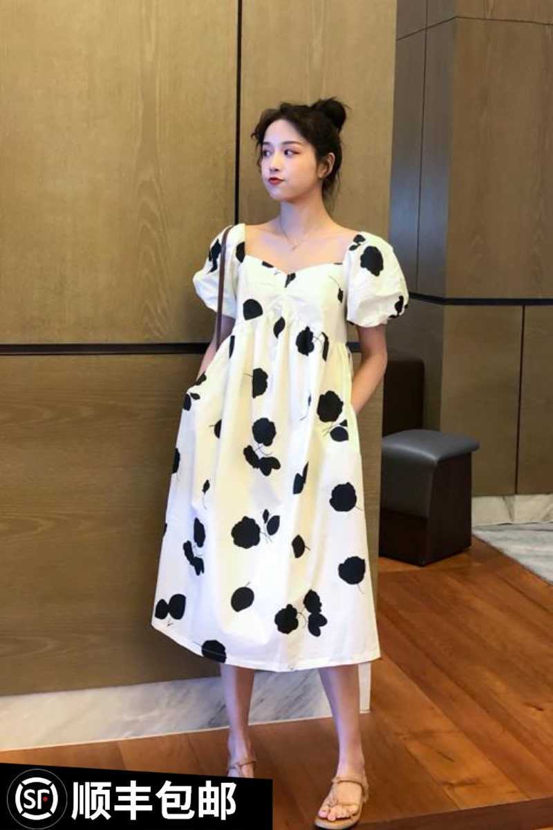 Pregnant Women's Dress Summer Fashion Square Collar Print Pluz Size Ladies Short Sleeve Cotton Women Clothing 210615