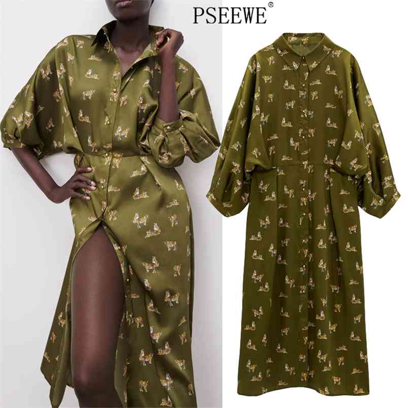 Dress Women Green Tiger Print Long Shirt Woman Chic Button Puff Sleeve Party es Female Casual es 210519
Dress Women Green Tiger Print Long Shirt Woman Chic Button Puff Sleeve Party es Female Casual es 210519