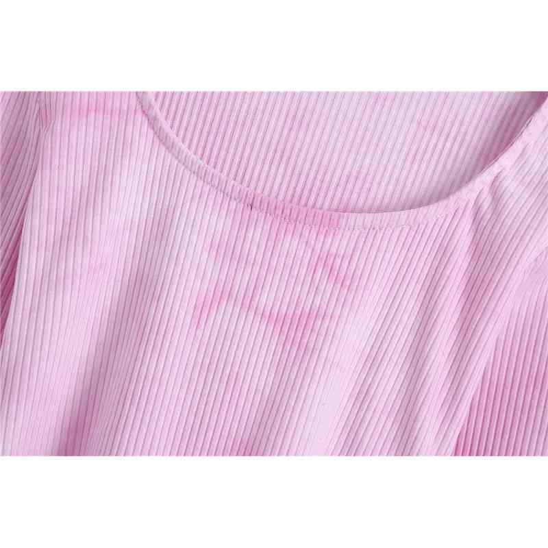 Elegant Women Hooded Sweaters Fashion Ladies Pink Tie-Dyed Knitted Tops Sweet Female Chic Slim Short Pullovers 210430