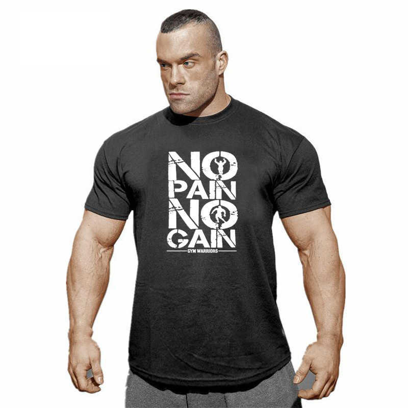 Gyms Clothing Bodybuilding Fitness Men T Shirt Workout NO PAIN GAIN cotton Short Sleeve TShirt sportswear tee shirt homme 210629