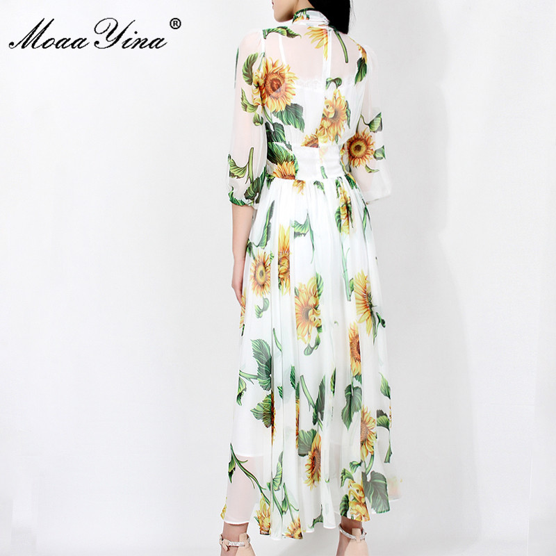 Summer Runway Holiday Chiffon Dresses Women's Bohemia Fashion Cascading Print Lantern sleeve Elegant Midi Dress 210524