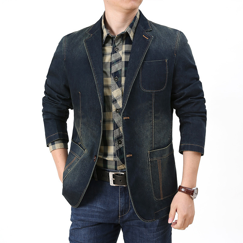Men casual denim suit stretch cotton large size middle-aged loose suit jacket, White;black
Men casual denim suit stretch cotton large size middle-aged loose suit jacket, White;black