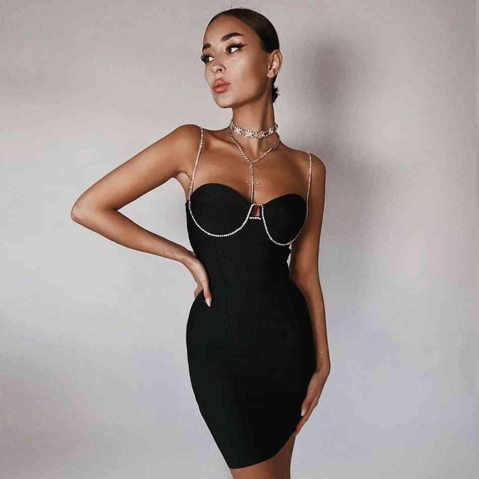Summer Women Bodycon Bandage Dress Sexy Spaghetti Strap Diamonds Mini Club Celebrity Runway Party Vestidos 210423