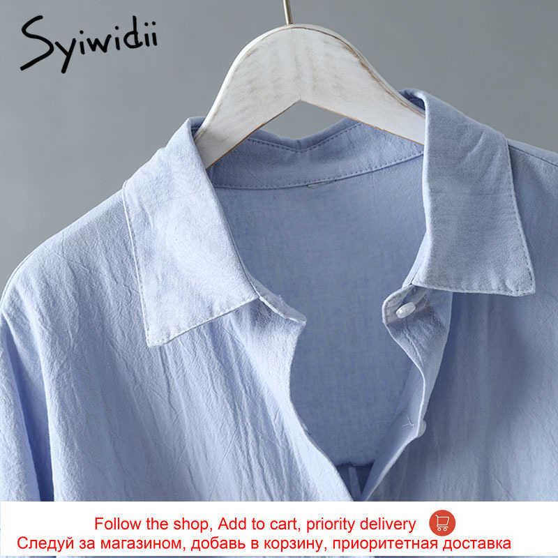 Syiwidii Woman Long Shirt Dress Cotton Korean Clothing White Boho Beach Big Maxi Blue Summer Autumn Oversized Pure Dresses 210721