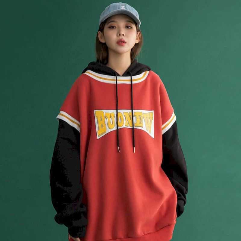 Casual style hooded sweatshirt female student Korea loose spring autumn stitching fake two-piece long-sleeved top trend 210526, Red
Casual style hooded sweatshirt female student Korea loose spring autumn stitching fake two-piece long-sleeved top trend 210526, Red