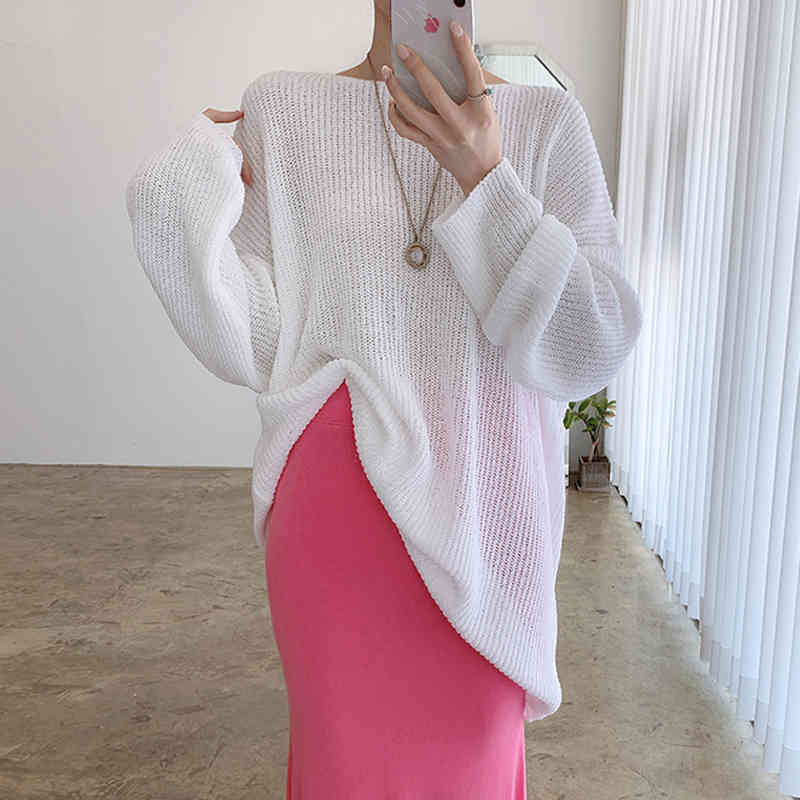 Women Sweater Summer Korean Chic Simple Lazy Style Candy Color Long-Sleeved Thick Needle Anti-Sei Knit Pullover 210514