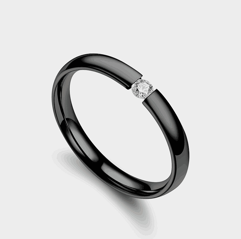 Vecute Elegant Stainless Steel Cubic Zirconia Ring for Women Men Lovers Crystal Diamond Ring Designer 18K Gold Silver Black Band Rings Birthday Weddin