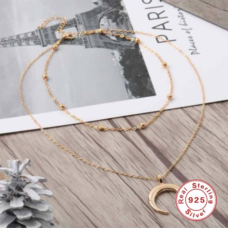 Other GS 925 Sterling Silver Fashion Moon Pendant Necklace Double Layer Chain Link Necklaces With Beads For Women Fine Jewelry
Other GS 925 Sterling Silver Fashion Moon Pendant Necklace Double Layer Chain Link Necklaces With Beads For Women Fine Jewelry