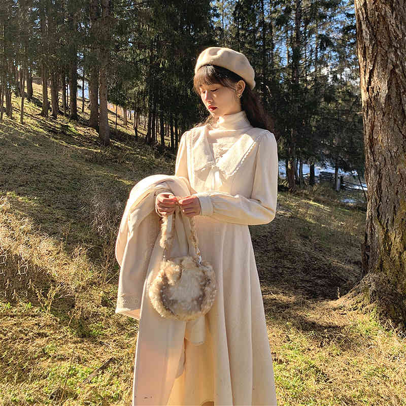 Winter Vintage Dress Women Long Sleeve Sweet Elegant Dress Korean Casual Evening Party Midi Dress Female Autumn 210521