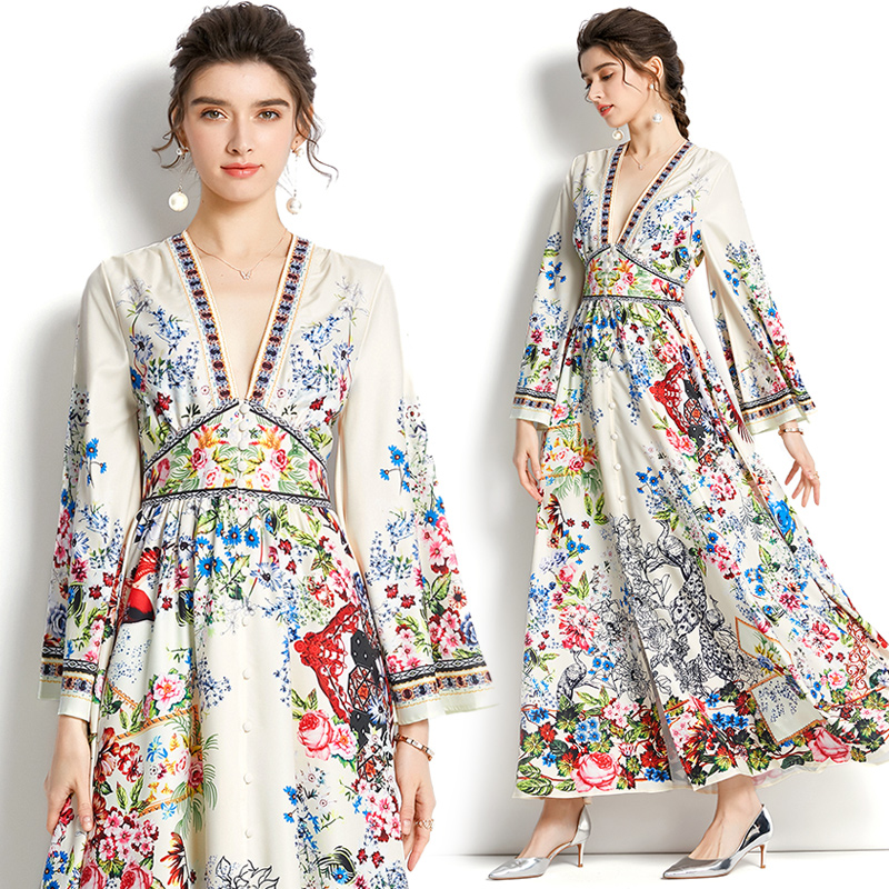 Vacation Flared Sleeve Women Vintage Dress 2022 Runway Designer Floral Printed Slim A-Line Casual Dresses Spring Autumn Fashion Office Lady Elegant Party Maxi Frock
Vacation Flared Sleeve Women Vintage Dress 2022 Runway Designer Floral Printed Slim A-Line Casual Dresses Spring Autumn Fashion Office Lady Elegant Party Maxi Frock