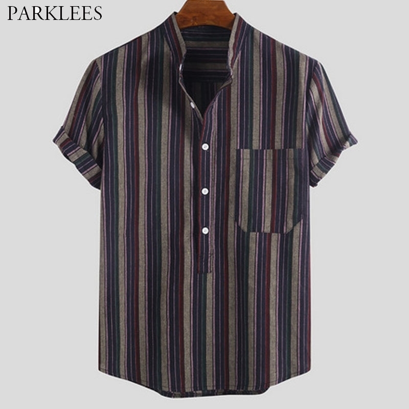 Hit Color Striped Summer Mens Shirt Retro Casual Shirts for Mens Stand Collar Button Men Short Sleeve Shirt Chemise Homme 210524, Red
Hit Color Striped Summer Mens Shirt Retro Casual Shirts for Mens Stand Collar Button Men Short Sleeve Shirt Chemise Homme 210524, Red