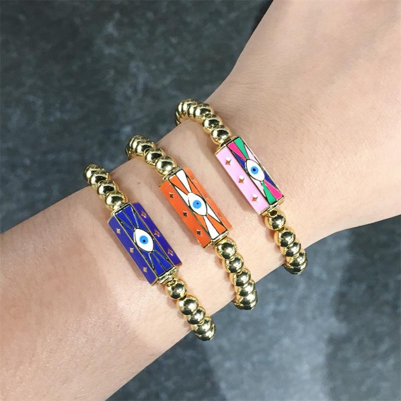 Beaded, Strands 2021 Handmade Punk Colorful Prayer Box Evil Eye Drop Oil Enamel Golden Bead Bracelet Friend Gift Jewelry For Women Couple