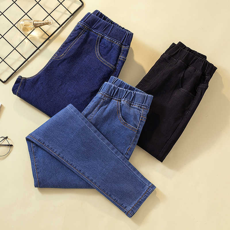 Plus Size 5XL 6XL Women's Elastic High Waist Skinny Jeans Fashion Casual Women Black Blue Mom Stretch Denim Pants 210922