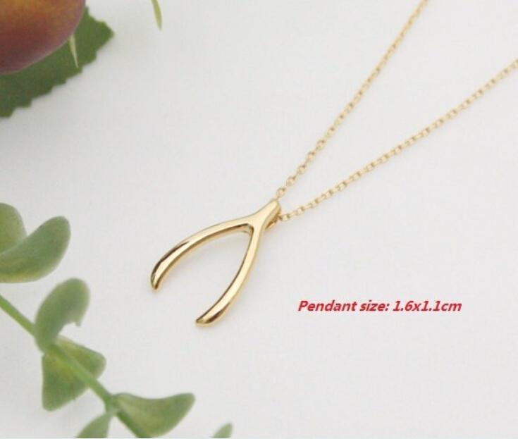 Trendy Wishbone Lucky Pendant Gold Silver Plated Fashion Jewelry Statement Necklace Women Necklaces