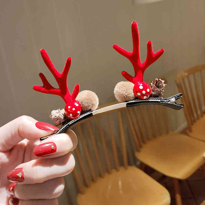 Hair Accessories Selling Hairpin Net Red Antler Headdress Super Cute Bangs Edge Clip Children's Party Gift