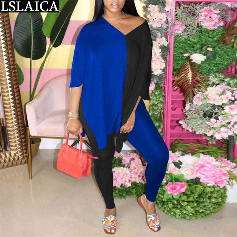 2 Pc Set for Women Pants and Top Color Matching Oversize Casual Loose Autumn Female Sportswear Outfits Ropa Deportiva Mujer 210515