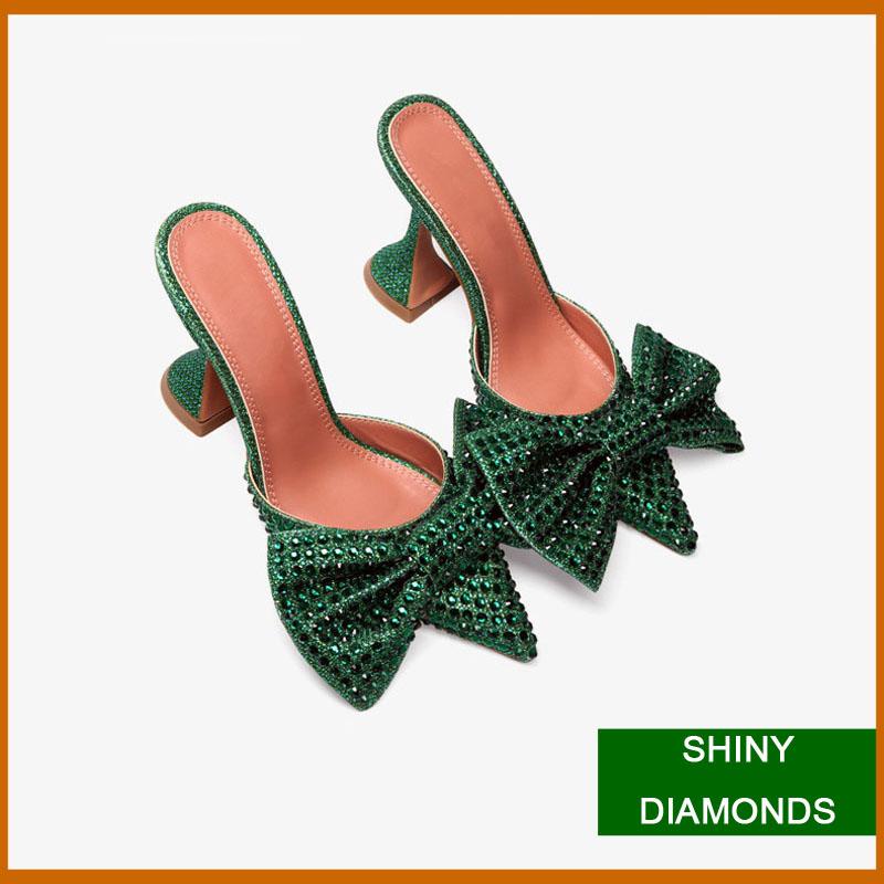 Fancy Shiny Rhie Big Butterflybow Slippers Dia Point Toe High Heel Sexy Sandals Women 162