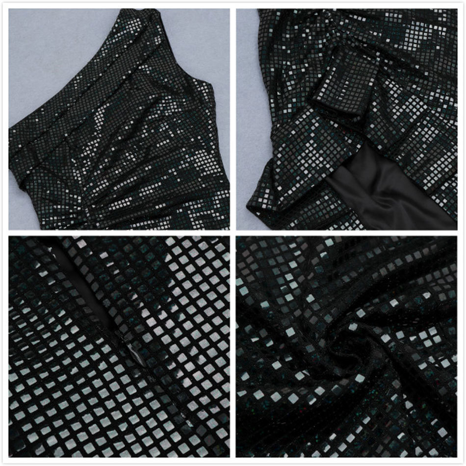 Free Sexy Irregular Sequined Dress One Shoulder Sleeveless Draped Bodycon Ruffle Club Runway Party 210524