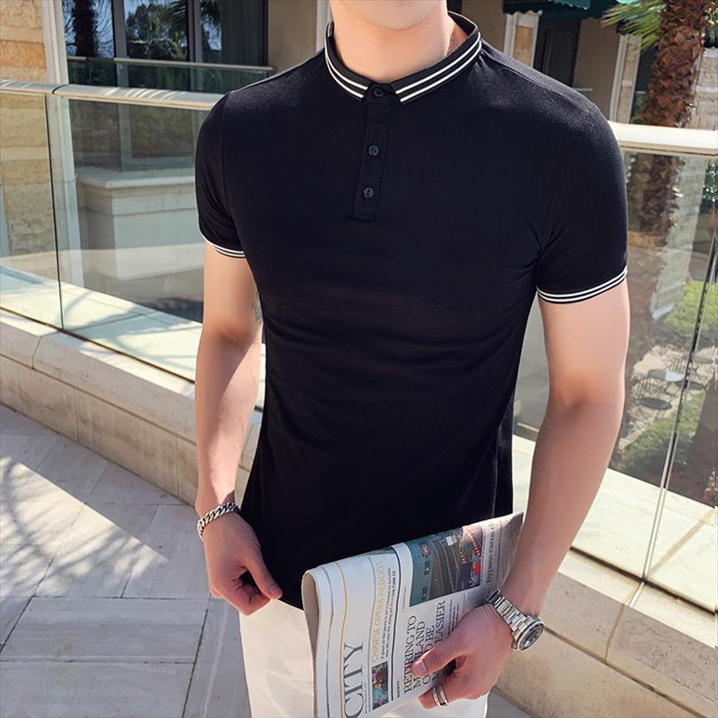 british style casual shirts men polos summer short sleeve lapel formal business street wear social male clothing, White;black
british style casual shirts men polos summer short sleeve lapel formal business street wear social male clothing, White;black