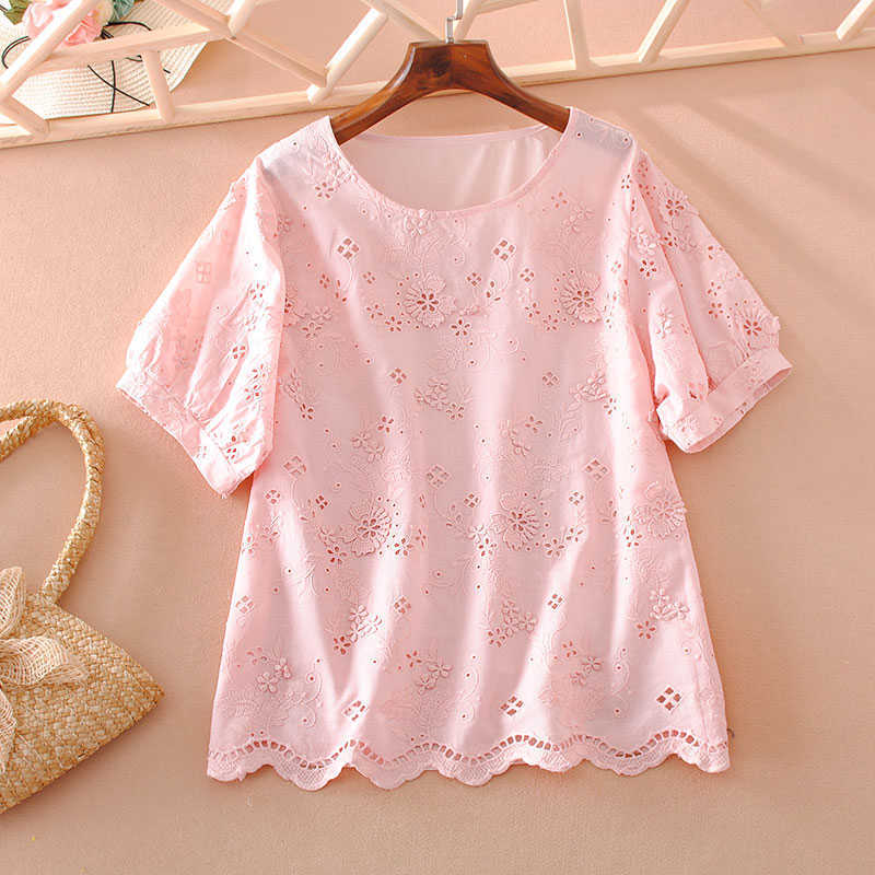 VANOVICH Short-sleeved Women Blouses and Tops Wild Fashionround Neck Solid Color Embroidered Summer 210615, Blue
VANOVICH Short-sleeved Women Blouses and Tops Wild Fashionround Neck Solid Color Embroidered Summer 210615, Blue