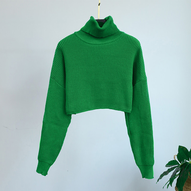Knitted Suit Women Cropped Long Sleeve Turtleneck Sweater And Elastic Waist Pencil Pant Female Tracksuit Fashion Casual Set 220315