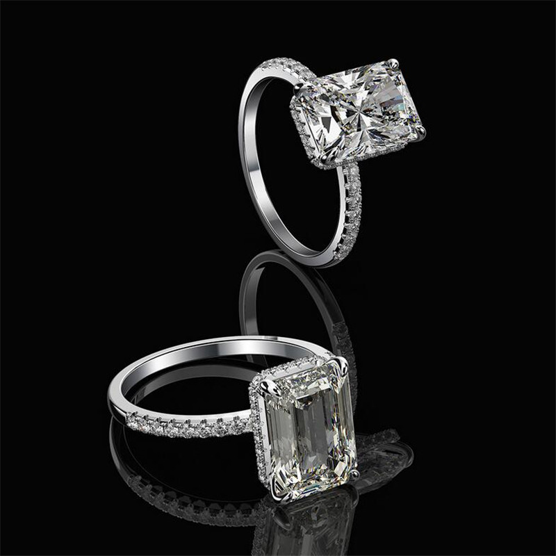 Choucong Brand Women Wedding Ring Luxury Jewelry Solitaire 925 Sterling Silver Radiant Shape White Topaz CZ Diamond Gemstones Eternity Party Engagemen