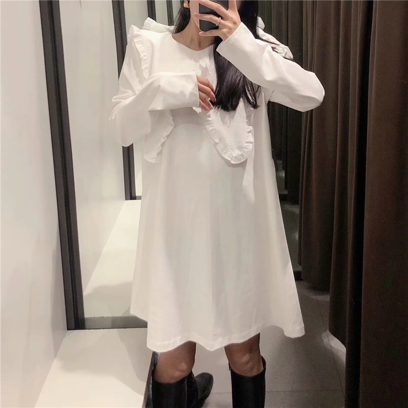 Casual Woman White Loose Cotton Short Dress Spring Fashion Ladies Peter Pan Collar Dresses Girls Sweet Soft 210515