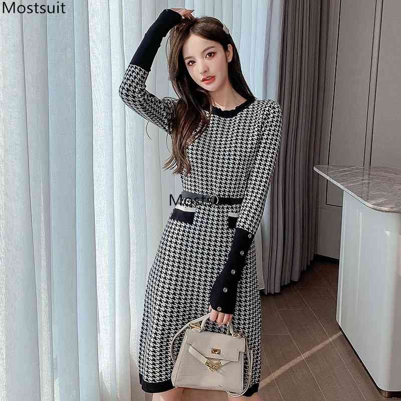 Autumn Winter Vintage Knitted Dress Women Houndstooth Long Sleeve Tunic Slim A-line Knee-length Elegant Dresses Korean 210518, Blue
Autumn Winter Vintage Knitted Dress Women Houndstooth Long Sleeve Tunic Slim A-line Knee-length Elegant Dresses Korean 210518, Blue
