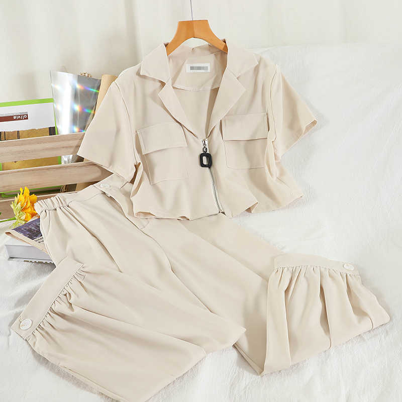 DEAT Women Notched Neck Zipper Long Pants Arrivals Two Piece Set Fashion Temperament Spring Summer 11D844 210709
