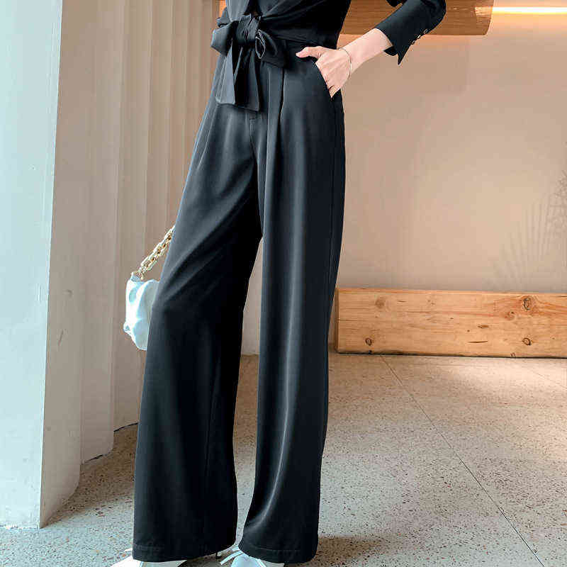 Arrival Soft Elegant Vintage High Waist Slim Pants Wide Leg Loose Women Streetwear Trousers 211115