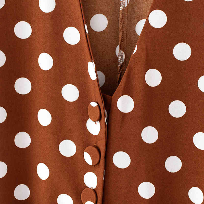 Polka Dot Long Jumpsuit Women Batwing Short Sleeve Loose Jump Suit With Belt Button Decorate Casual Jumpsuits Ladies 210515