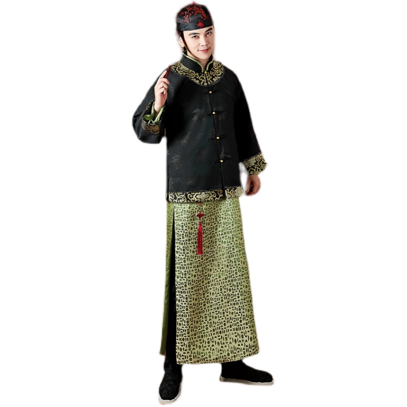 Retro ethnic clothing for men Qing Dynasty prince gown Chinese Ancient Costume folk Robe TV Film performance stage wear Asian tang suit