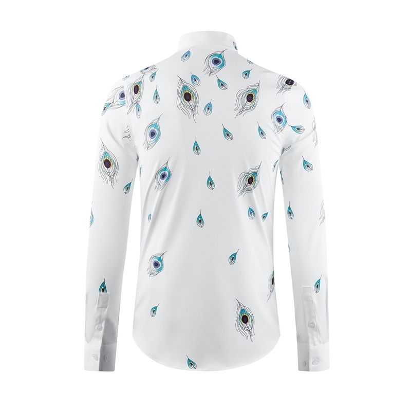 no iron anti wrinkle men's peacock feather digital printing men's long sleeve shirt 210524