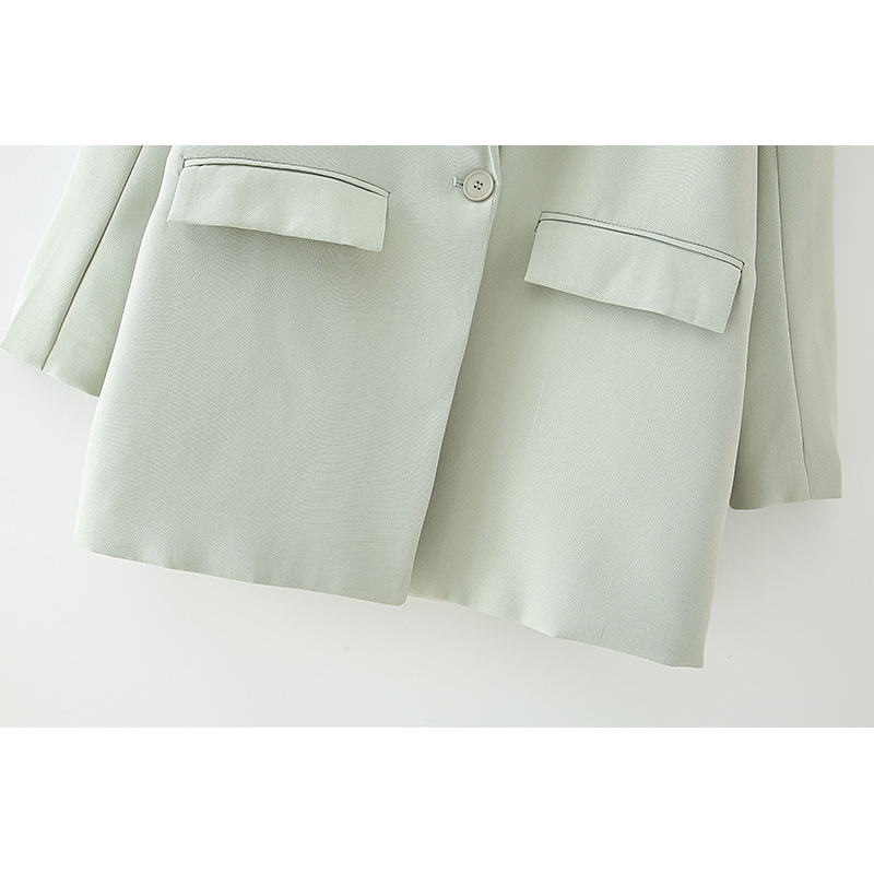 elegant women full sleeve blazer office ladies solid green jackets casual female single button suits girls chic sets 210430