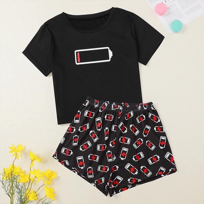 pajamas sets black low women sleepwear battery pattern printed shorts two pieces set kawaii, Black;red
pajamas sets black low women sleepwear battery pattern printed shorts two pieces set kawaii, Black;red
