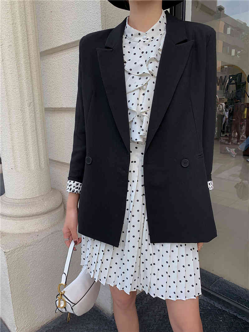 Women Korea Elegant Loose OL Style Blazers Jackets Spring Leopard Sleeve Double-breasted Suits Colthing Mujer Outwear 210514