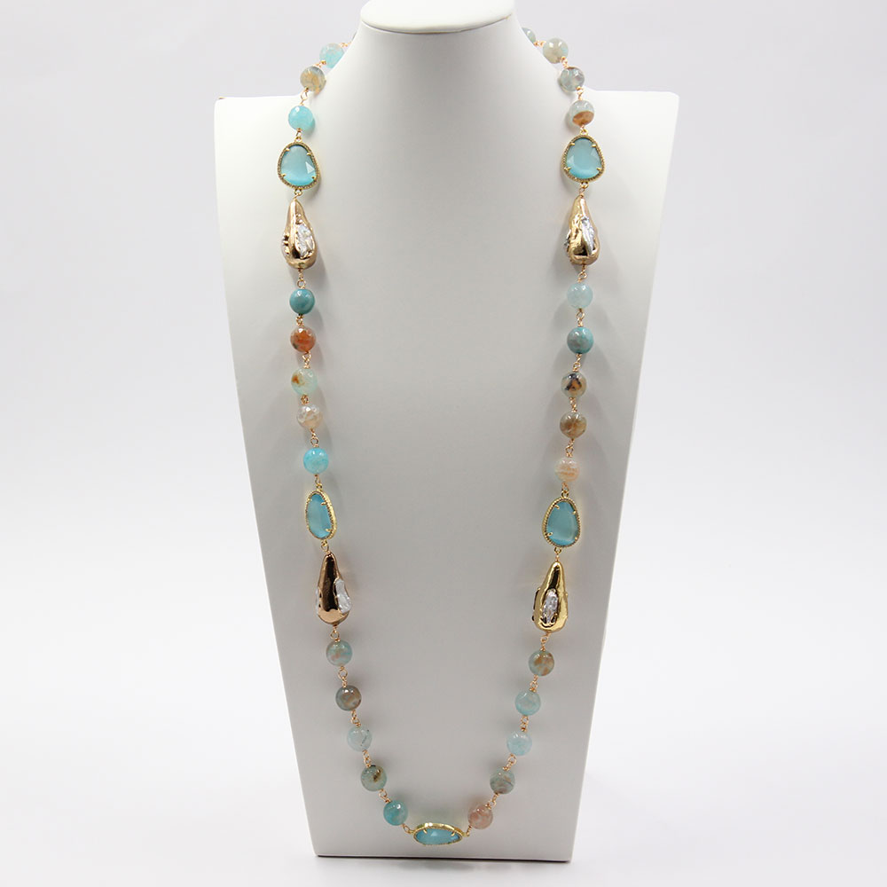 GuaiGuai Jewelry 34inch Faceted Round Blue Fire Agates Crystal Pearl Quartz Druzy Long Necklace Sweater chain Handmade For Women
GuaiGuai Jewelry 34inch Faceted Round Blue Fire Agates Crystal Pearl Quartz Druzy Long Necklace Sweater chain Handmade For Women