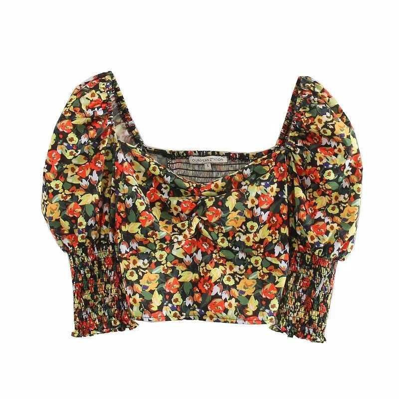 DEAT Summer Holiday Style Printing Short Puff Sleeve Square Collar Top Mini Skirt Two Piece Set Women Outfits MJ176 210709